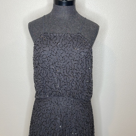 ZARA DARK GREY MIDI EVENING COLLECTION SEQUIN FINE STRAPS DRESS BNWT SIZE M - Picture 4 of 11